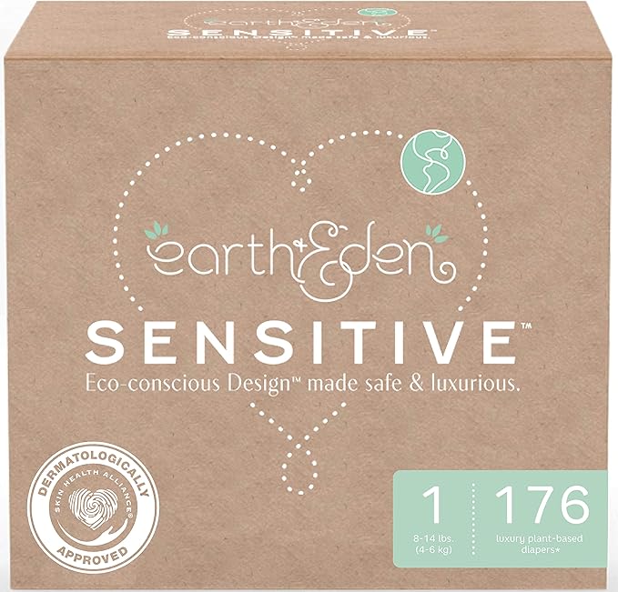 Earth & Eden Sensitive | Eco-Conscious & Hypoallergenic Diapers | Size 1 | 176 by EarthEdenSensitive