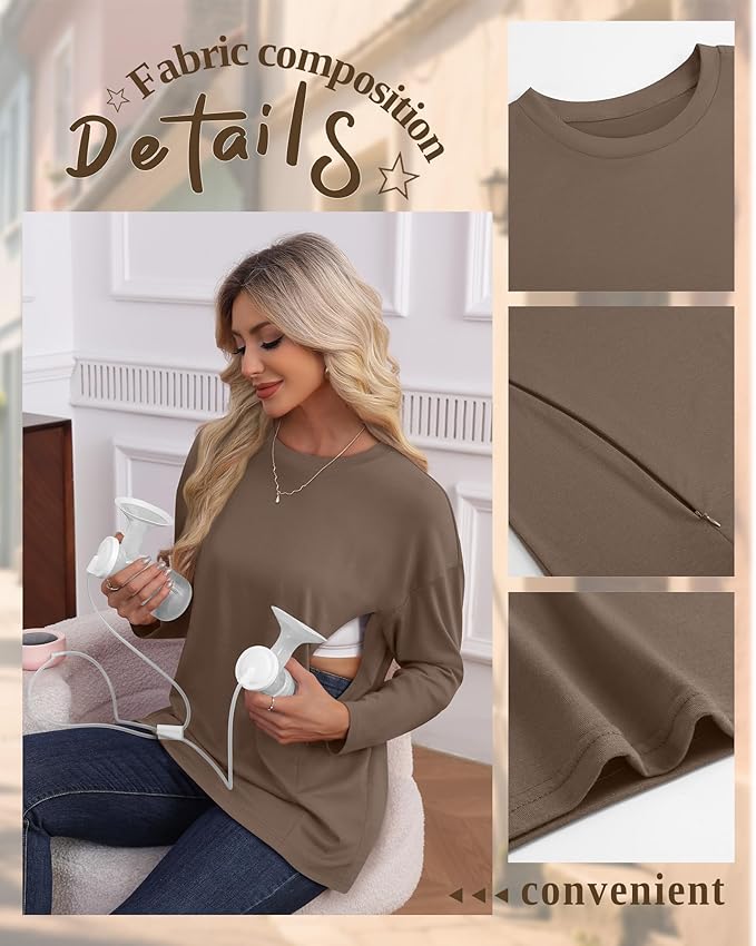 3 Pack Women's Nursing Breastfeeding Tops, Long Sleeve Maternity Shirts - Image 4