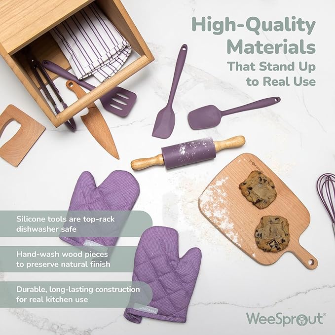 WeeSprout Little Chef Kids Cooking & Baking Set, 14 Piece Cooking Set - Image 6