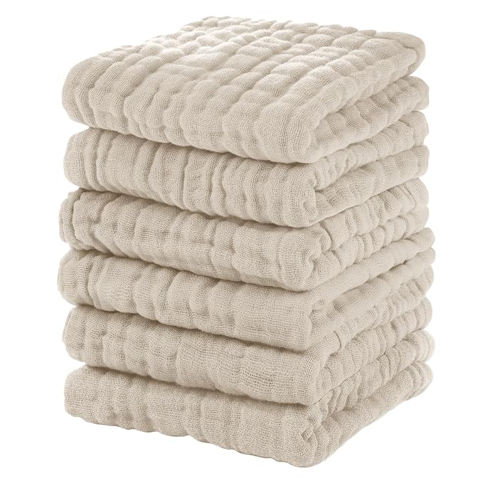 Muslin Baby Washcloths 6 Pack, 100% Cotton Wash Cloths by Unnivoll