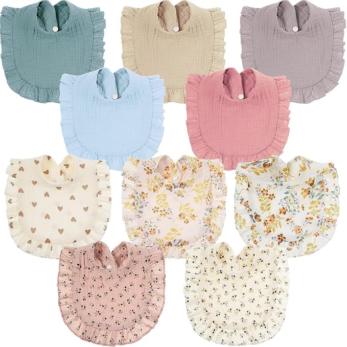Mepase 10 Pcs Large Muslin Baby Girl Bibs Drool Teething Bibs Lap Shoulder by Mepase