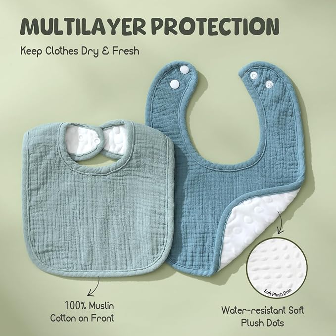 6-Pack Muslin Baby Bibs for Unisex Boys Girls, Cotton Baby Drool Bibs, Drooling - Image 2