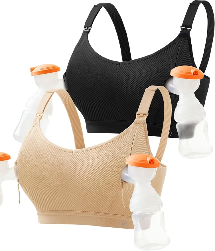 Pumping Bra Hands Free Zip Opening Seamless Nursing Bras by HOFISH