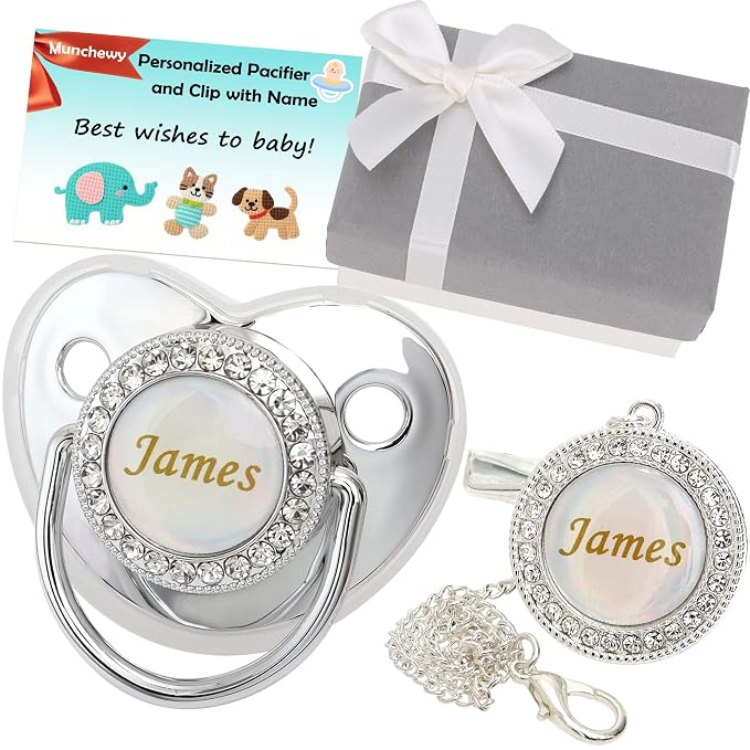 Personalized Pacifier and Pacifier Clip by Munchewy