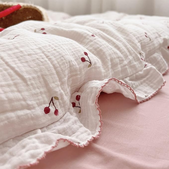AOJIM Pink Cotton Muslin Kids Toddler Pillowcase Super Soft Baby Crib Bedding - Image 4