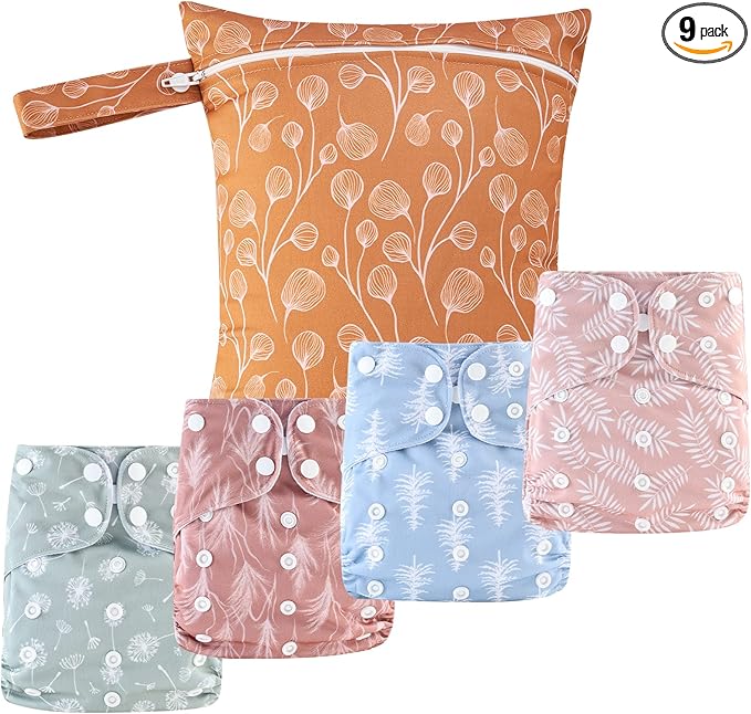 HappyFlute 9 Sets Newborn Baby Cloth Pocket Diapers One Size Adjustable Reusable by Unknown