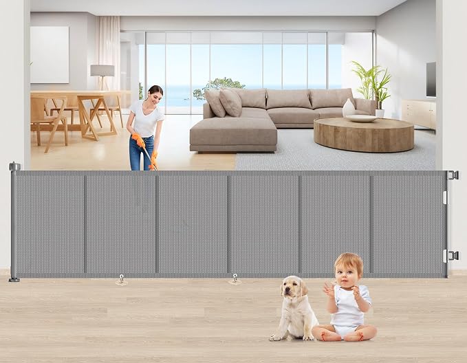 Upgrade 150 inch Retractable Baby Gates, EZIGO Extra Wide Baby Gate by EZIGO