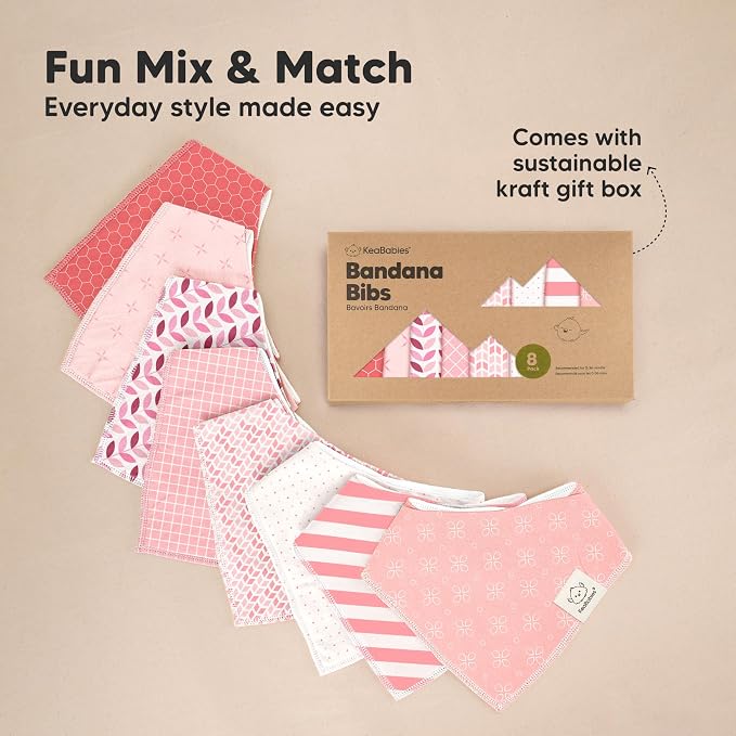 KeaBabies 8-Pack Organic Baby Bandana Bibs - Image 9