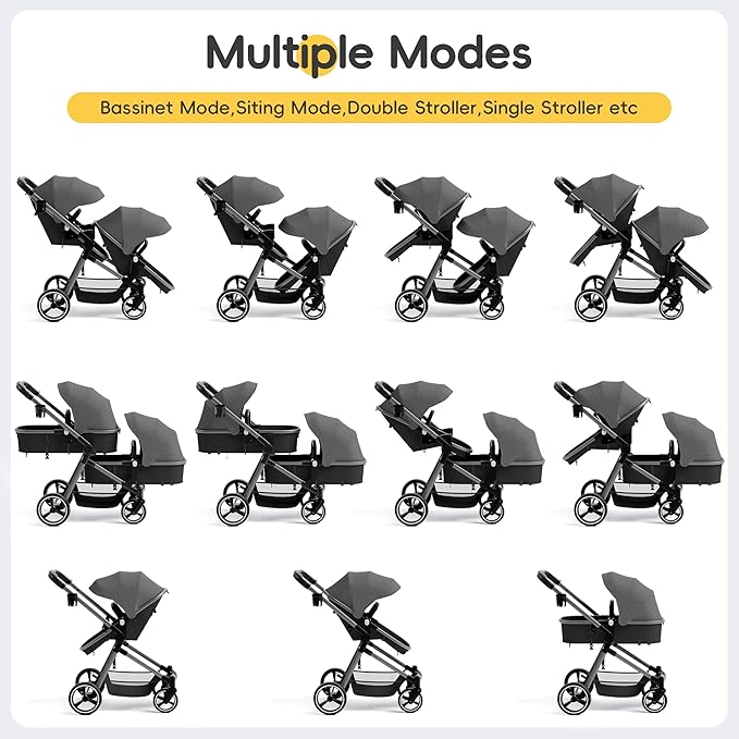 MU Double Stroller, Foldable Twin Tandem Stroller - Image 4