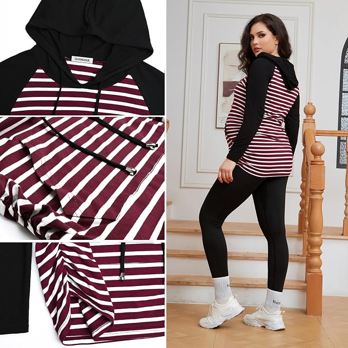 GINKANA Maternity Hoodie Long Sleeves Shirts Casual Maternity Top Pregnancy - Image 6