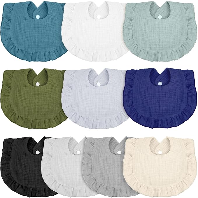 Seematn 10 Pcs Baby Muslin Bibs Drool Bibs Bandana Ruffle Soft Cotton by Seematn
