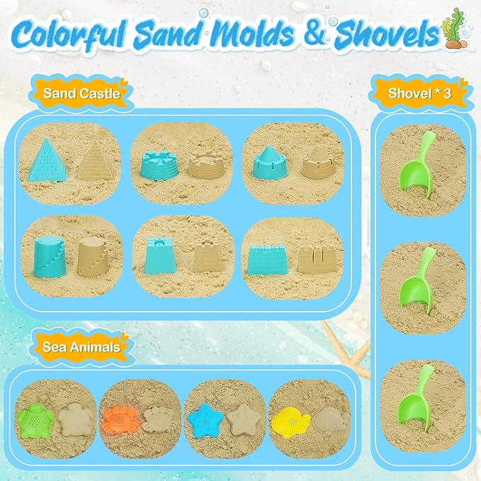 Collapsible Beach Toys for Kids, 3 Pack Foldable Sand Buckets and Shovels Set - Image 4