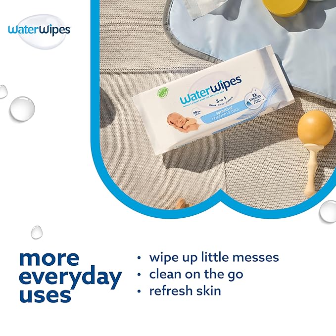 WaterWipes Sensitive+ Newborn & Baby Wipes, 3-In-1 Cleans, 99.9% Water - Image 6