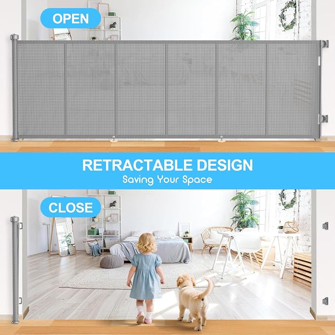 120 Inch Retractable Baby Gates Extra Wide, 41 Inch Reinforced Extra Tall Gate - Image 6