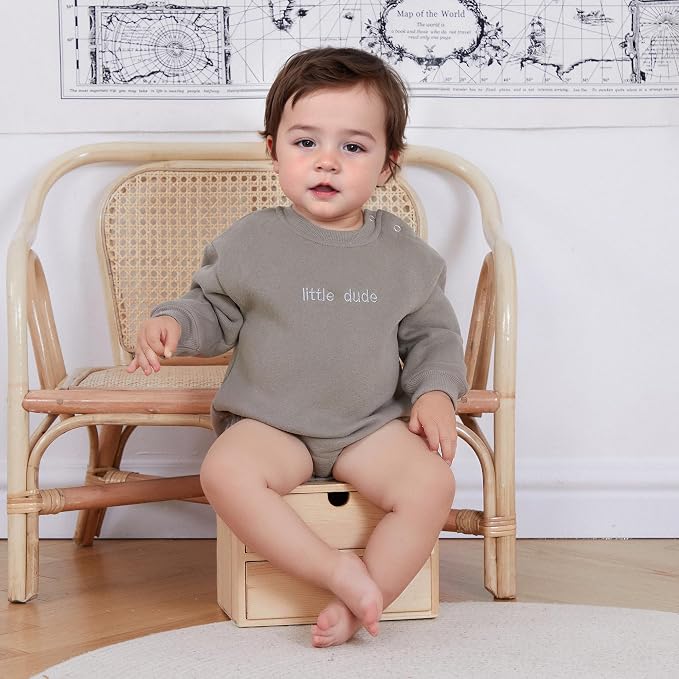 VISGOGO Newborn Infant Baby Boy Girls Oversized Romper Little Dude Sweater - Image 2