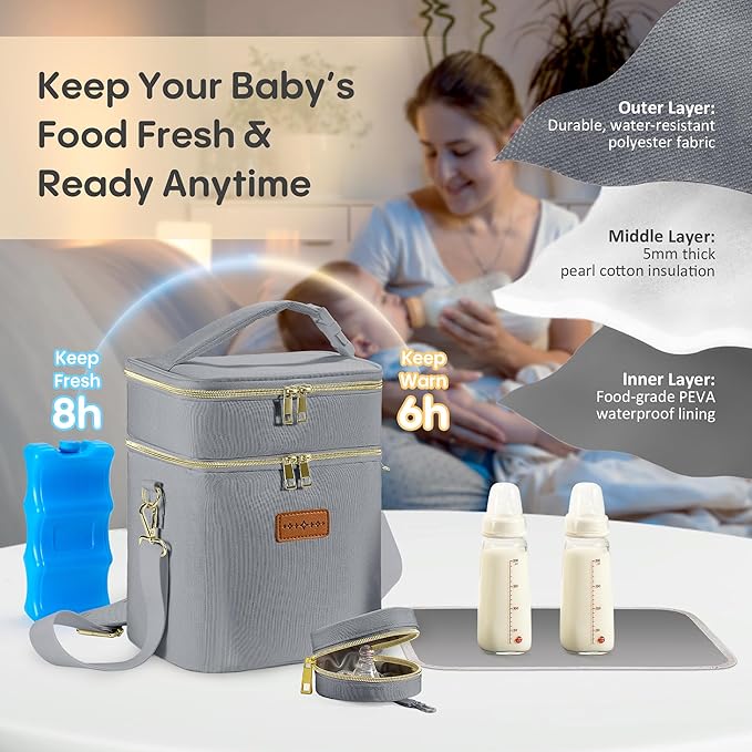 Breastmilk Cooler Bag with Ice Pack & Pacifier Case, Large Double Layer - Image 2