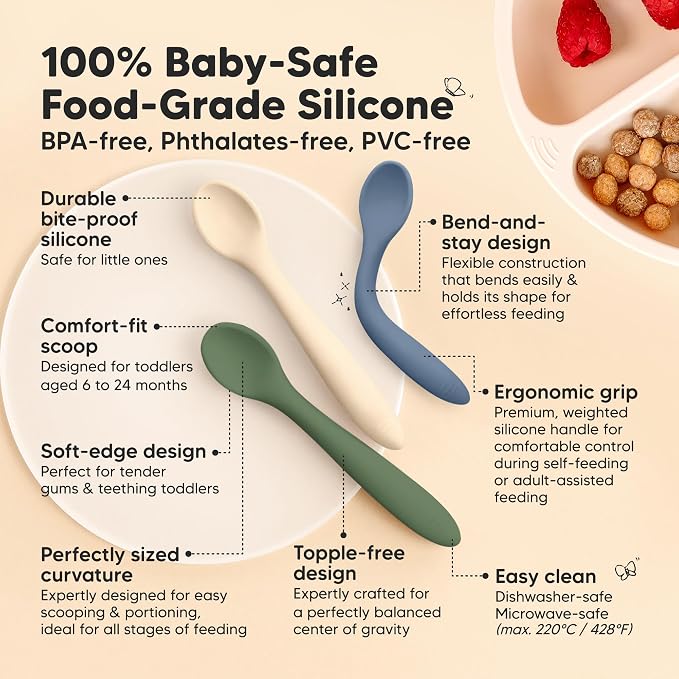 KeaBabies Silicone Baby Spoons, Self Feeding 6-12 months - Image 3