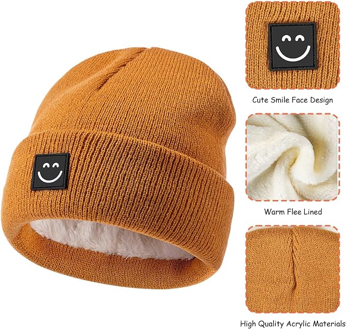 Baby Beanie Hat 3 Packs with Cute Smiley Face, Toddler Girls Boys Baby Hats - Image 3