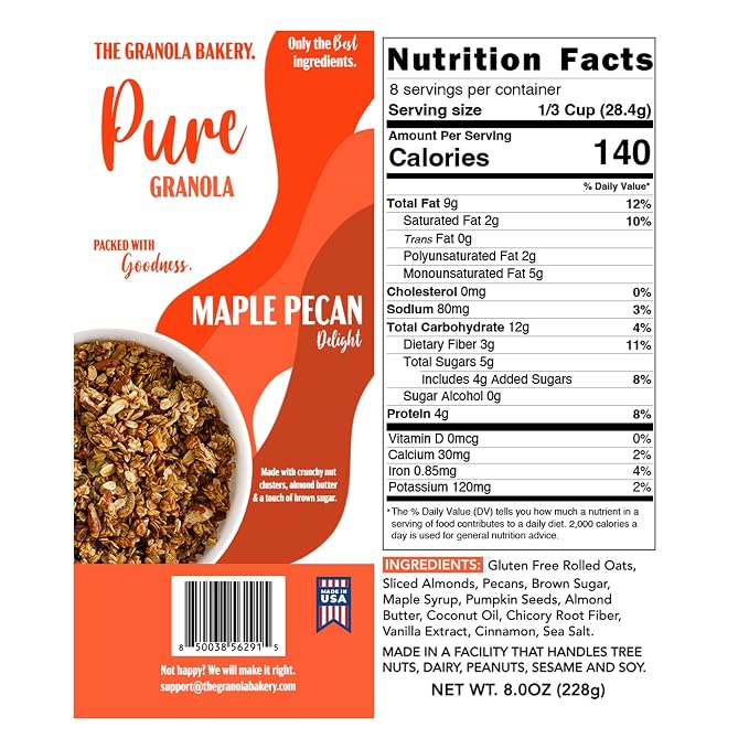 TGB Maple Pecan Granola, Crunchy Almond Butter Clusters, Low Sugar, Gluten Free - Image 2