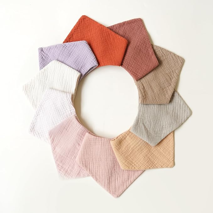 Konssy Muslin Baby Bibs 10 Pack Baby Bandana Drool Bibs 100% Cotton - Image 6