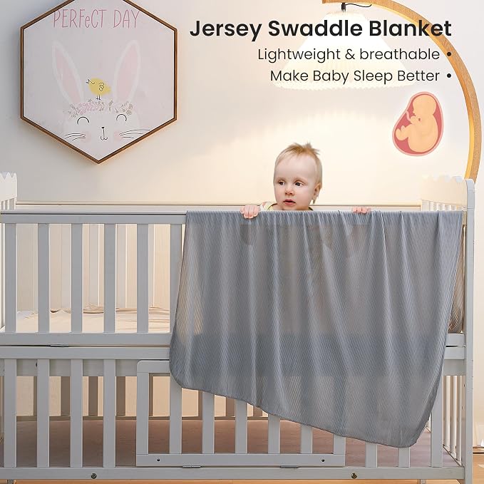 Jersey Unisex Swaddle Blanket, Ultra Soft Stretchy Receiving Blanket, Newborn - Image 5