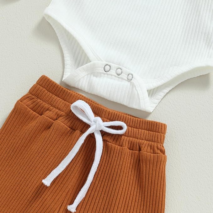 Newborn Baby Boy Girl Clothes Ribbed Knitted Long Sleeve Romper Pants Solid - Image 5