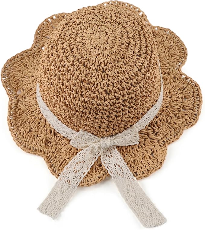 Baby Girl Straw Hat Outdoor Baby Sun Protection Hats Summer Bowknot Beach Cap - Image 2