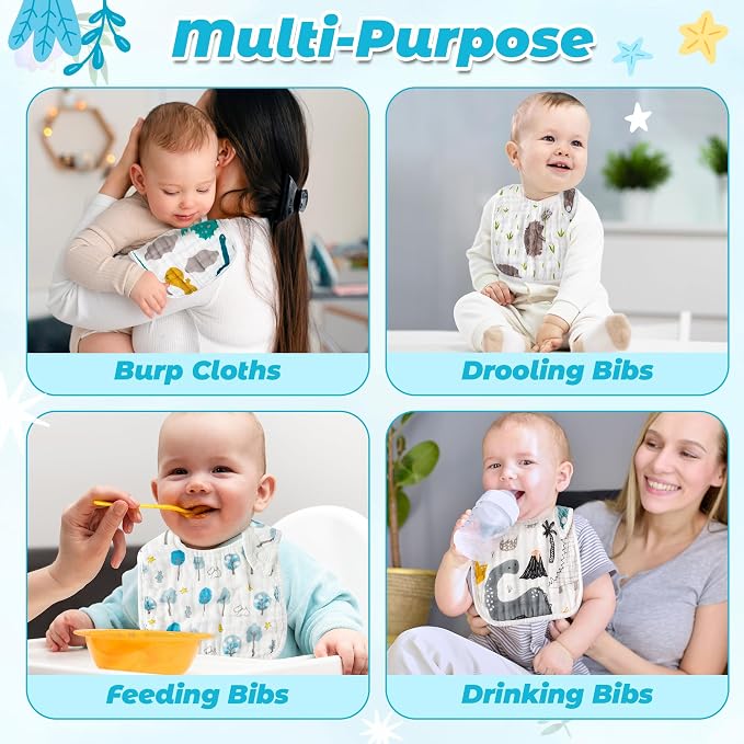 Zainpe 20Pcs Snap Muslin Cotton Baby Bibs Soft Absorbent Adjustable Burp Cloths - Image 6