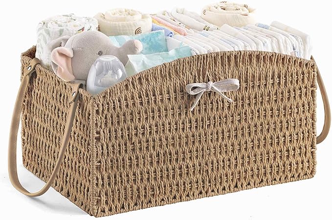 HBlife Diaper Caddy Organizer, Large Hand-Woven Storage Basket by HBlife