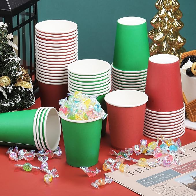 URATOT 60 Pieces 9 Ounce Disposable Paper Cups Christmas Party Cups Red Green - Image 5