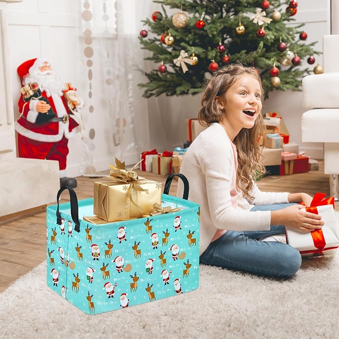 Rectangle Basket, Kids Organizer, Santa Deer Pattern Toy Storage Cube, Clothes - Image 5