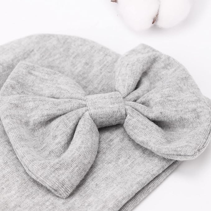 BQUBO Newborn Baby Girls Hats Mittens Set Hospital Hat Beanie Infant Bow Hats - Image 5