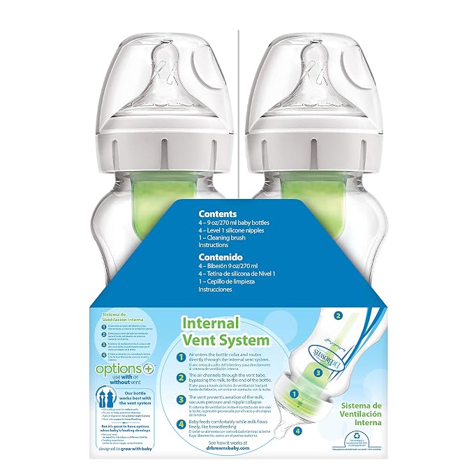 Dr. Brown's Natural Flow Anti-Colic Options+ Wide-Neck Baby Bottles, 9 oz/270 mL - Image 6