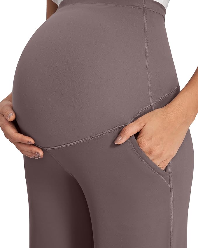 G4Free Fleece Lined Maternity Yoga Pants Over The Belly Stretchy Wide Leg Warm - Image 4