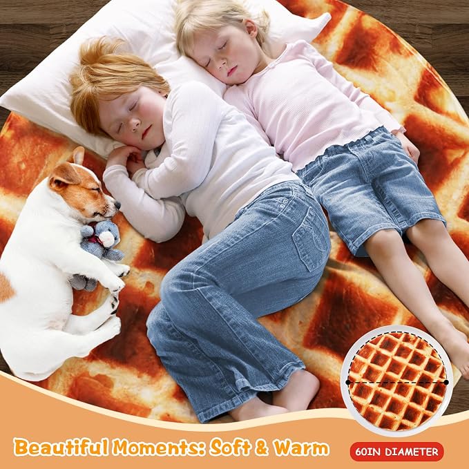 Waffle Blanket for Teen Kids, 60 inch Food Blanket for Funny Gifts, Round Throw - Image 2