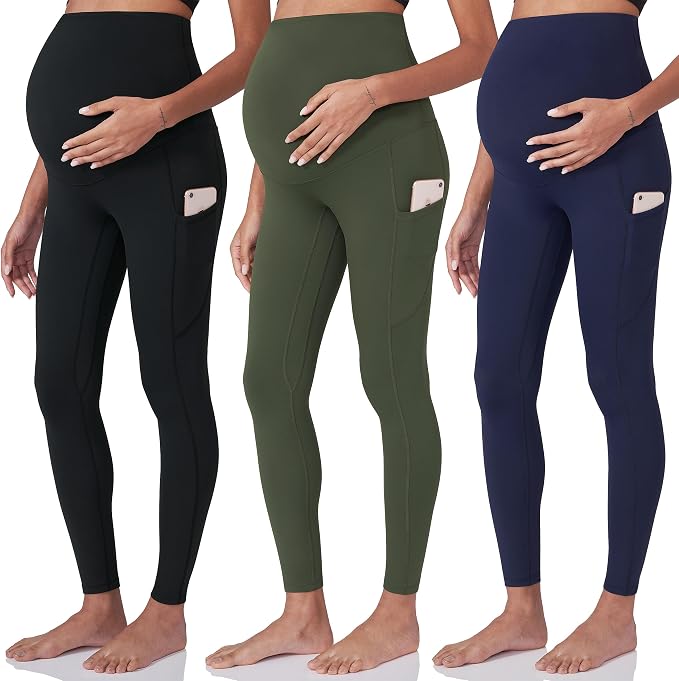 POSHDIVAH 3 Pack Women's Maternity Workout Leggings Over The Belly Pregnancy by Poshdivah