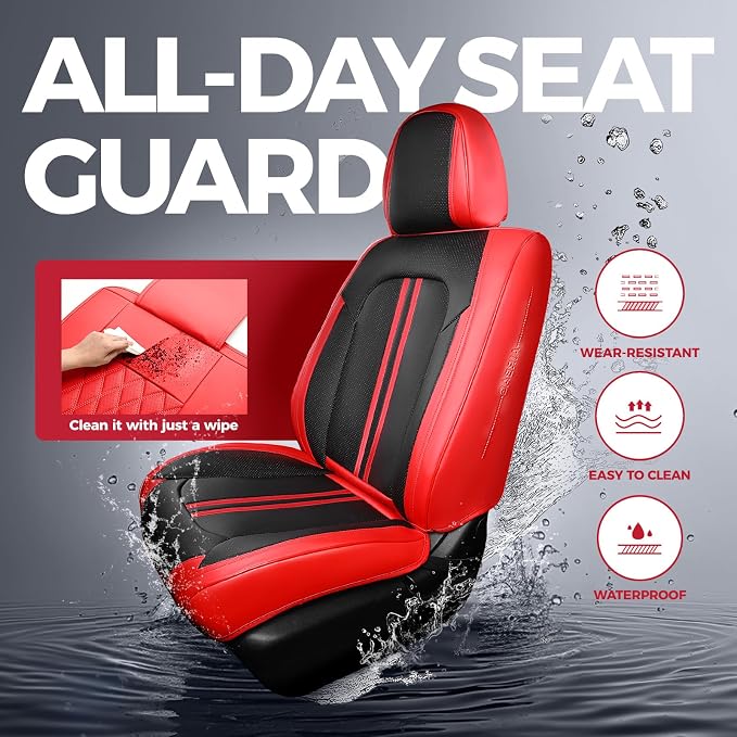 FREESOO Front Seats 2PCS Leather Car Seat Covers, Ultra Breathable Waterproof - Image 3