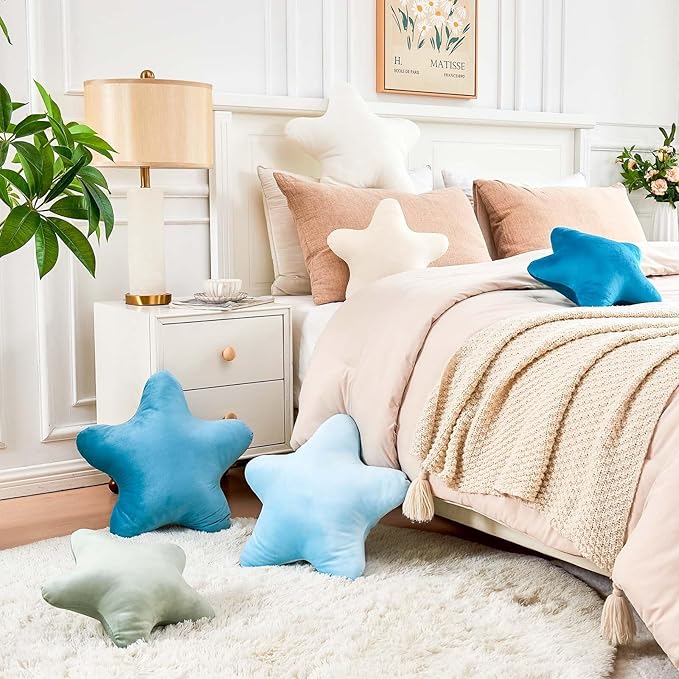 Blue Star Throw Pillow, Cute Star Pillow Room Decor, Soft 19.6" Star Shaped - Image 5