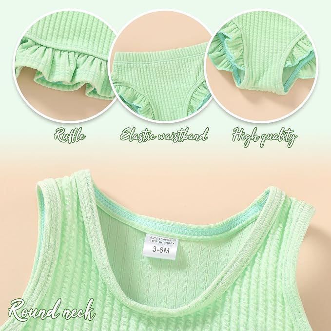 HAPPYMA Baby Swimsuit Toddler Girl Bathing Suit Summer Solid Color Bikini Set - Image 4