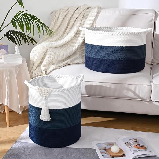 52L Storage Basket for Organizing, Cotton Rope Woven Blanket Basket, Toy - Image 4