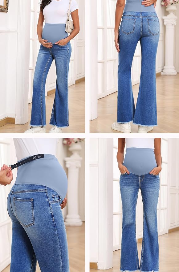BLENCOT Maternity Jeans for Women Over Belly Pregnancy Pants Comfy Pregnant - Image 3