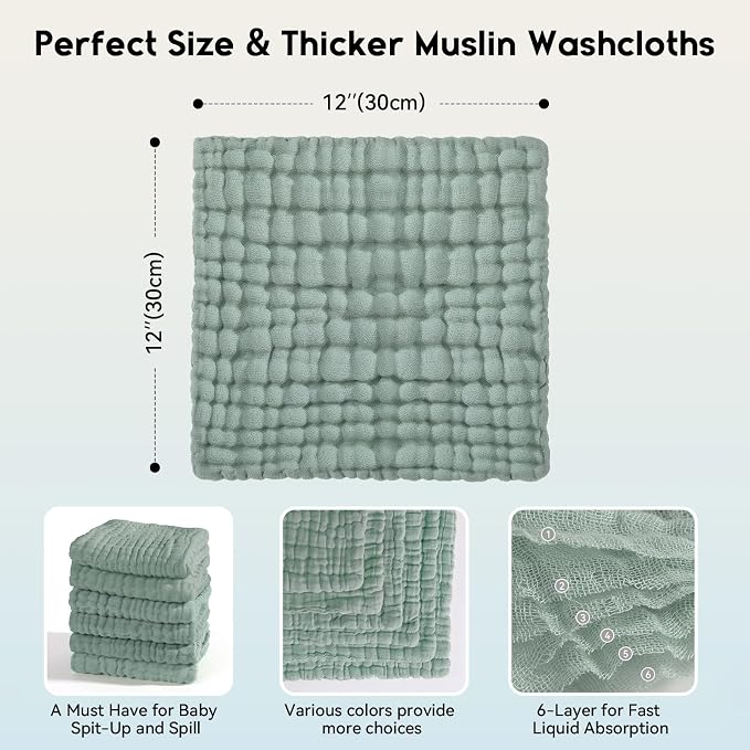 Muslin Baby Washcloths 6 Pack, 100% Cotton Wash Cloths - Image 3