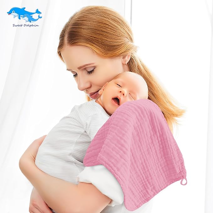 SWEET DOLPHIN 12 Pack Muslin Burp Cloths Large 100% Cotton Burping Clothes - Image 2