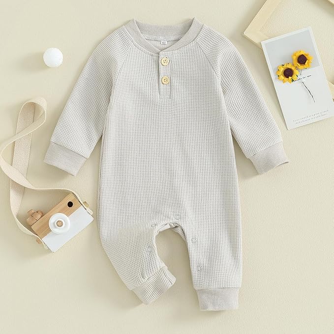 Kuriozud Newborn Infant Unisex Baby Boy Girl Clothes Button Romper Jumpsuit - Image 2