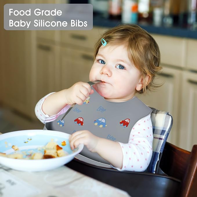 2 Pack Silicone Baby Bibs Adjustable Fit Waterproof Bib - Image 4