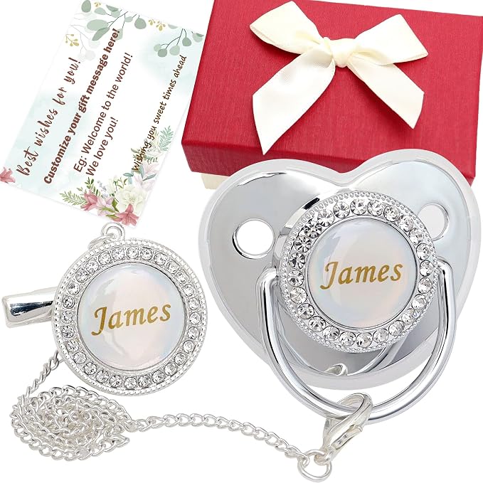 Personalized Pacifier Set with Name, BPA Free, Bling Gold Silver Pink Rose Gold by Ausbay