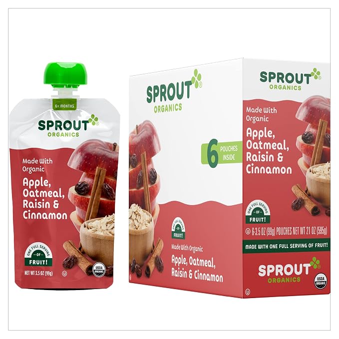 Sprout Organic Baby Food, Stage 2 Pouches, Apple Oatmeal Raisin - Image 2
