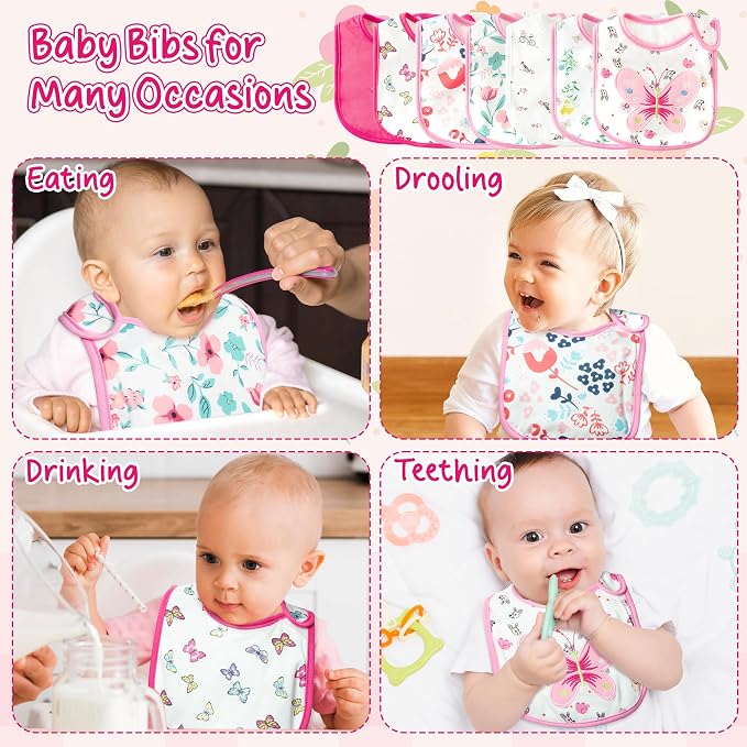 7Pcs Cotton Waterproof Baby Bibs Hook Loop Closure Newborn Bib Keepsake Baby - Image 5
