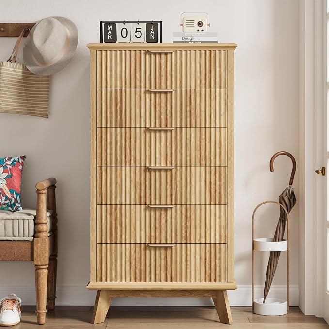 QUW Fluted 6 Drawer Dresser for Bedroom, Modern Tall Chest of Drawers - Image 7