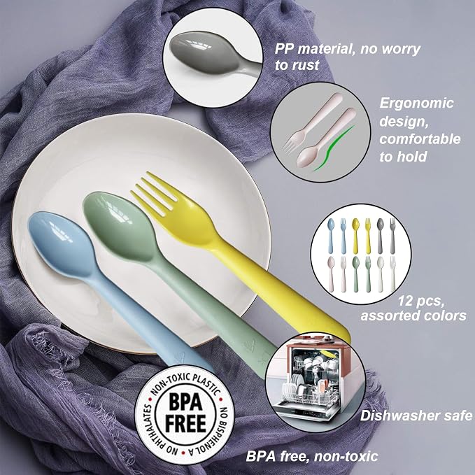 Kids Spoons and Forks Toddler Utensils Plastics Reusable Silverware Baby - Image 9